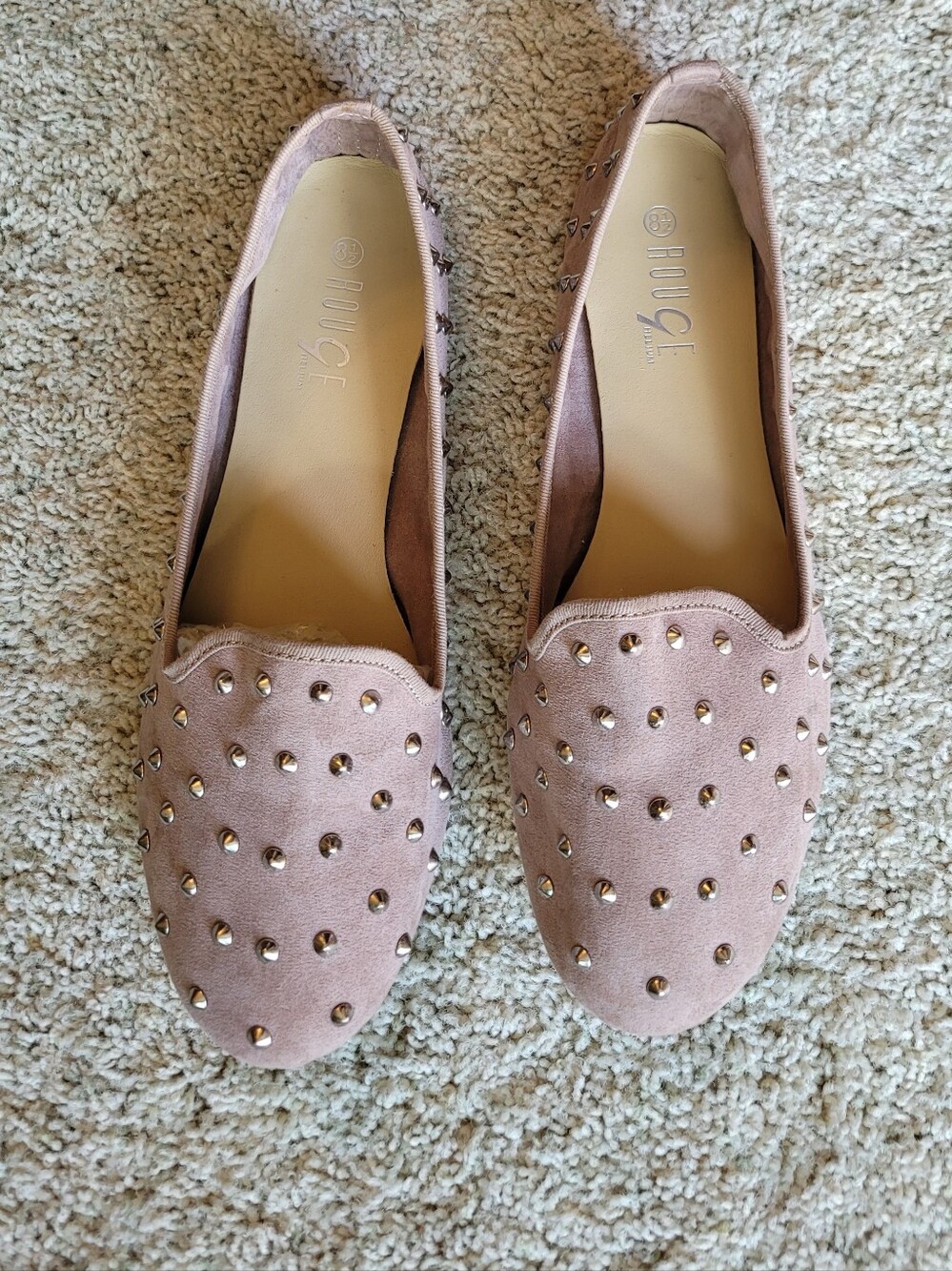 Silver Studded Ballet Flats In Suede-like Texture Dusty pink